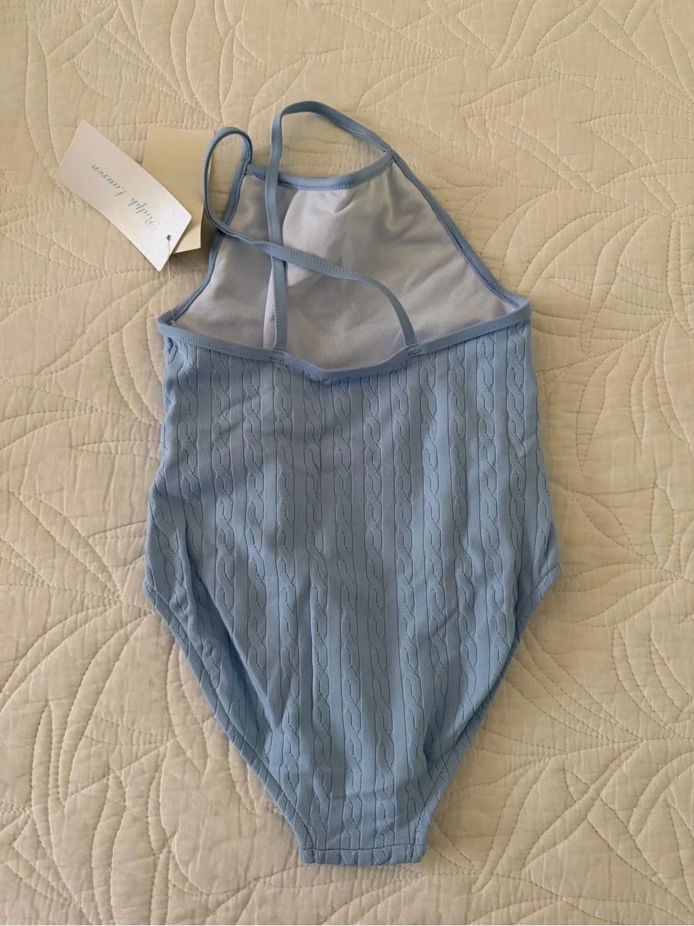 Ralph Lauren Light Blue Girls Cable-Knit One-Piece Swimsuit
